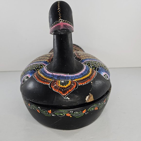 Vintage Hand Painted Lacquerware Duck Trinket Box Folk Art Large 14" - Picture 2 of 13